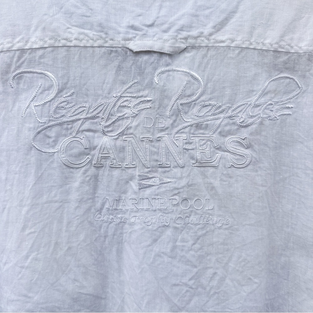 Marinepool Cannes Regatta 100% Linen Yacht Club Shirt L White Coastal Preppy - Picture 10 of 12